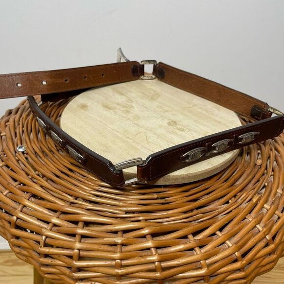 Fossil‎ Brown Leather Hammered Silver Medium M Belt Western Cowboy - Picture 4 of 6